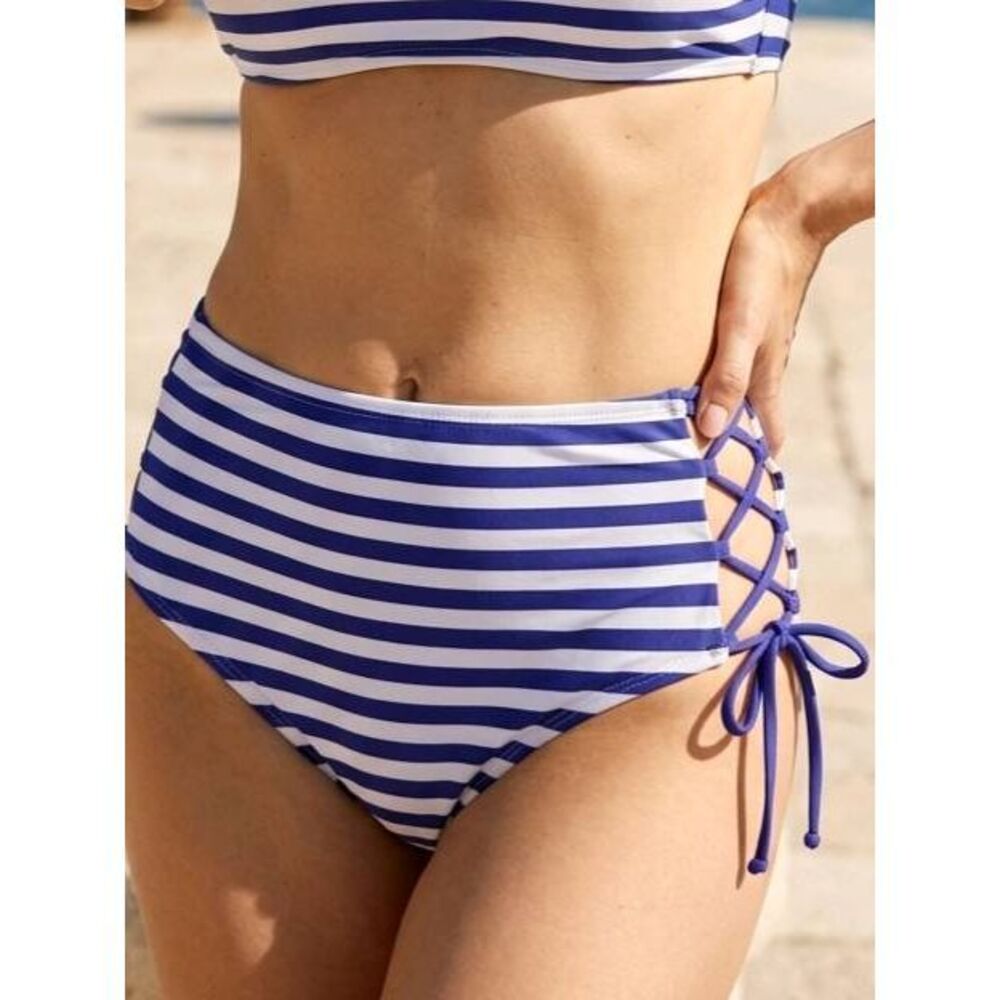 🐞Sea Angel Blue & White Striped Retro Style Bikini Bottoms Large